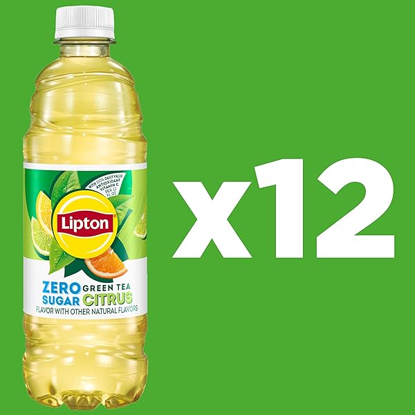 LIPTON ZERO SUGAR ICED TEA, GREEN TEA CITRUS, 16.9 FL OZ BOTTLES, (12 PACK), 100% DV VITAMIN C