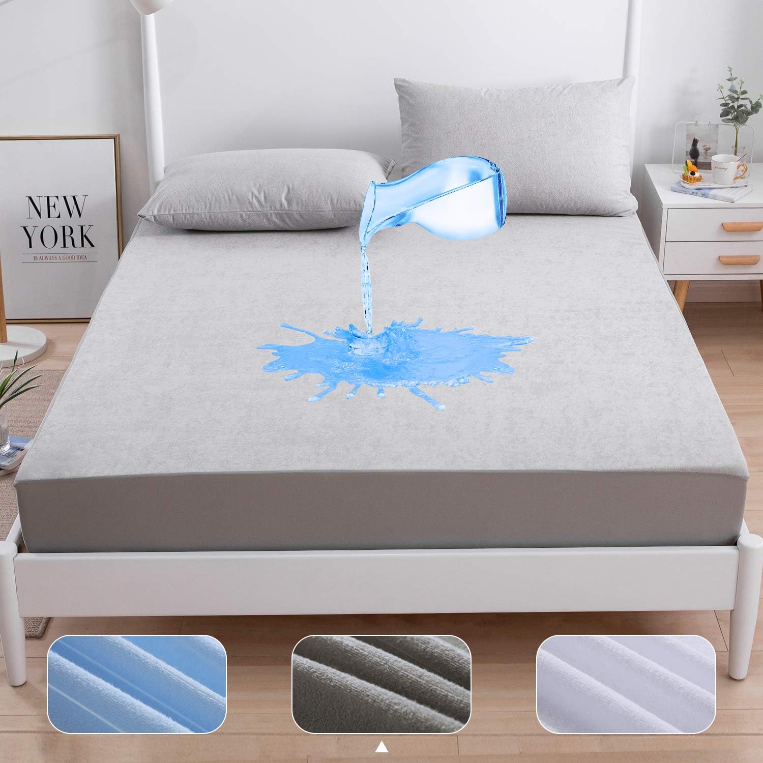 Agedate Cotton Fitted Sheet Waterproof Mattress Protector Queen Size Mattress Cover Anti-Wrinkle Fade Resistant Mattress…