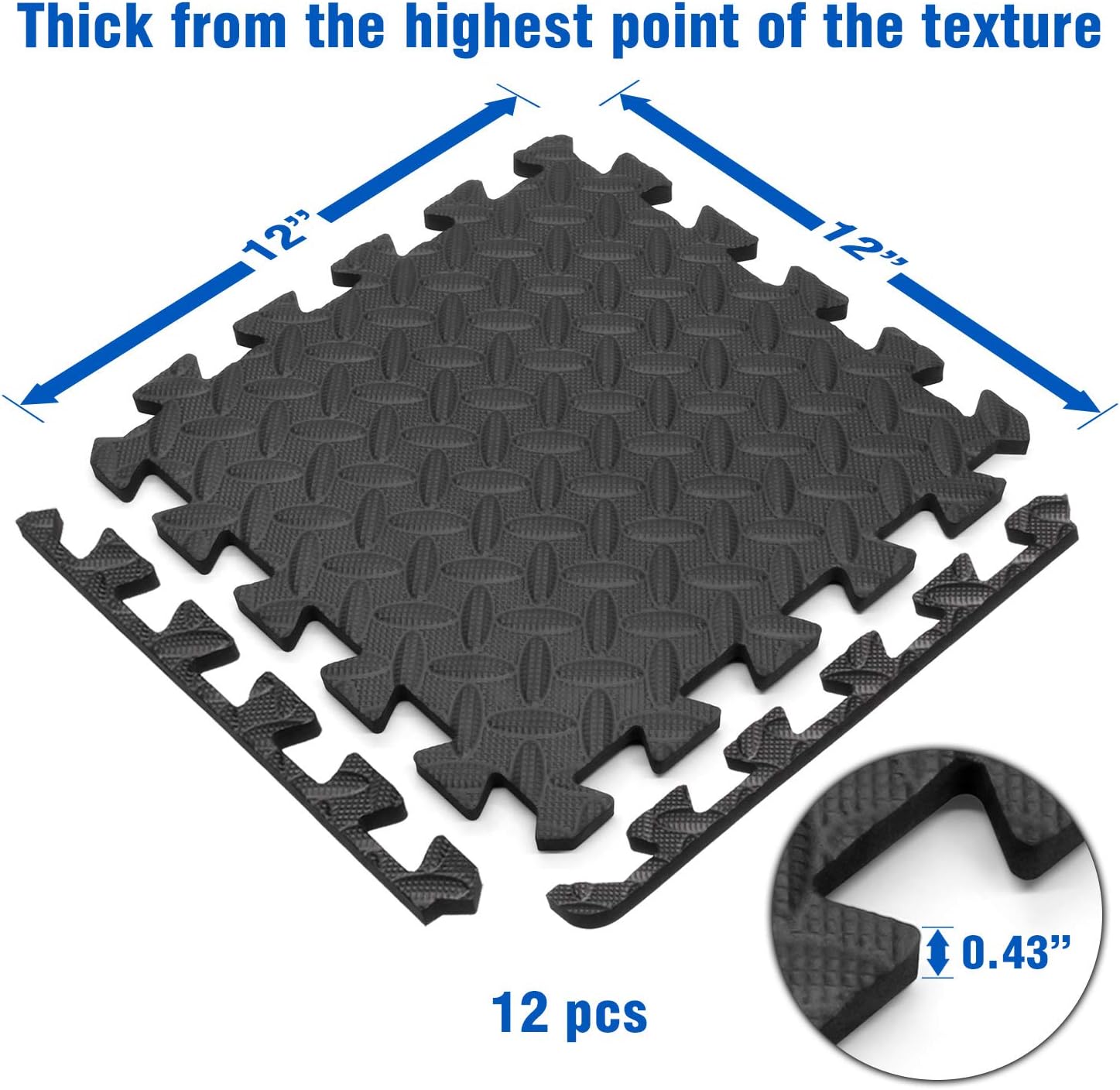 Yes4All Interlocking Exercise Foam Mats with Border – Interlocking Floor Mats for Gym Equipment – Eva Interlocking Floor Tiles (12 Square Feet, Black): Sports & Outdoors