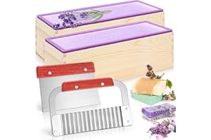 Lawei 2 Pack Silicone Soap Molds Kit - 42 oz Loaf Soap Molds with Wood Box and 2 Cutters, Soap Making Molds