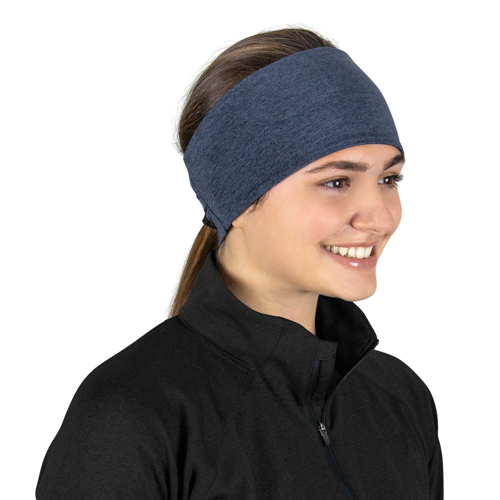 TrailHeads Ponytail Headband - Adrenaline Series | Women’s Running Headband with Reflective Accents - heather navy