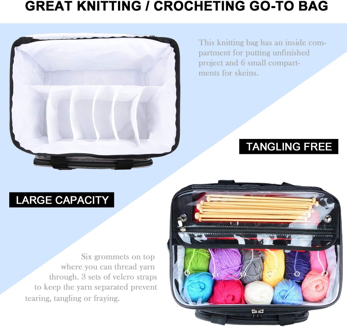 Hoshin Knitting Bag for Yarn Storage Portable Crochet Tote Bag Yarn Organizer for Crochet Patterns and Hooks Needles - Image 5