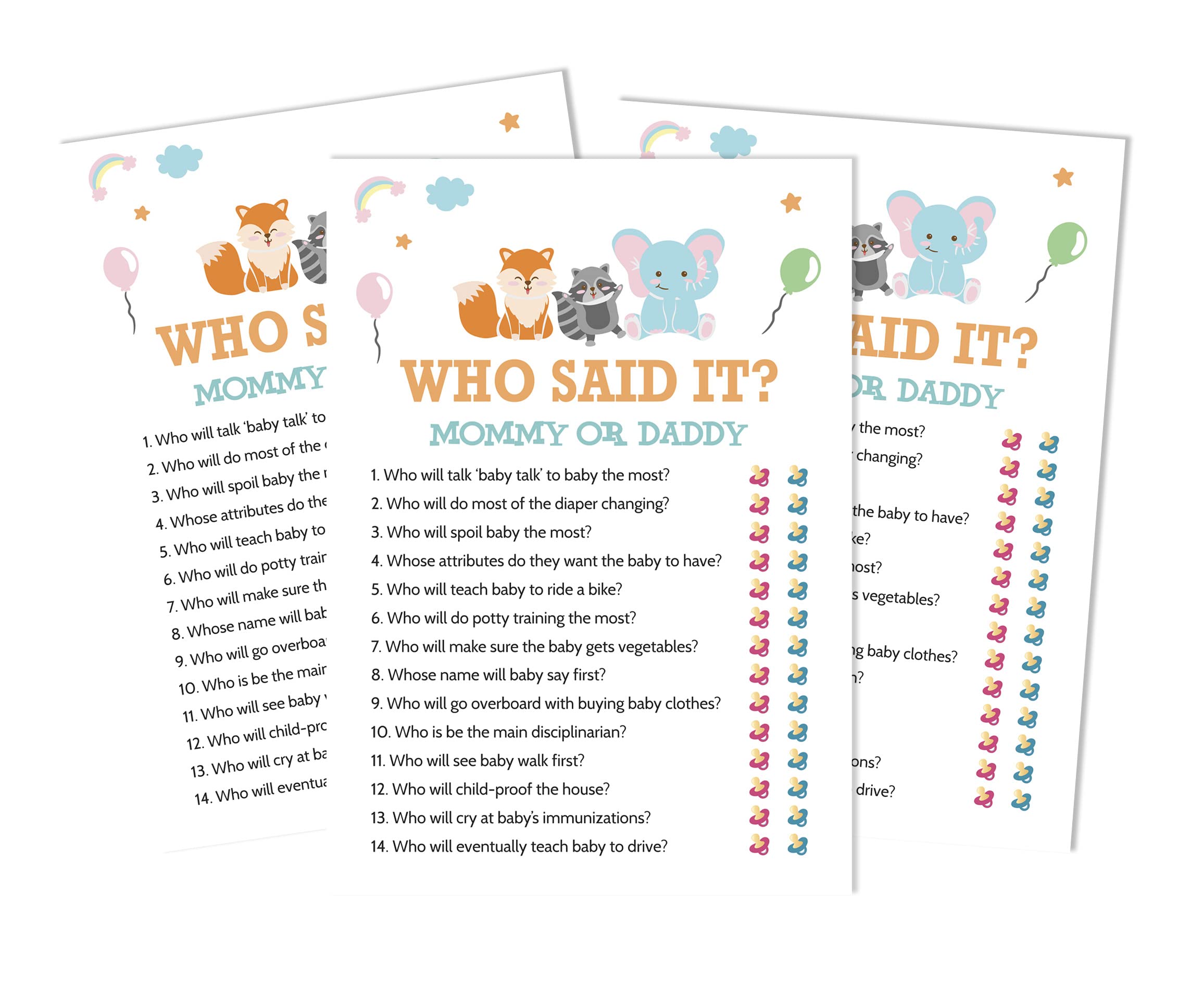 Inkdotpot Mommy Or Daddy Who said it Game Its A Boy Its A Girl Jungle Animals Set Of 50 Fun Baby Shower Game Party Supply