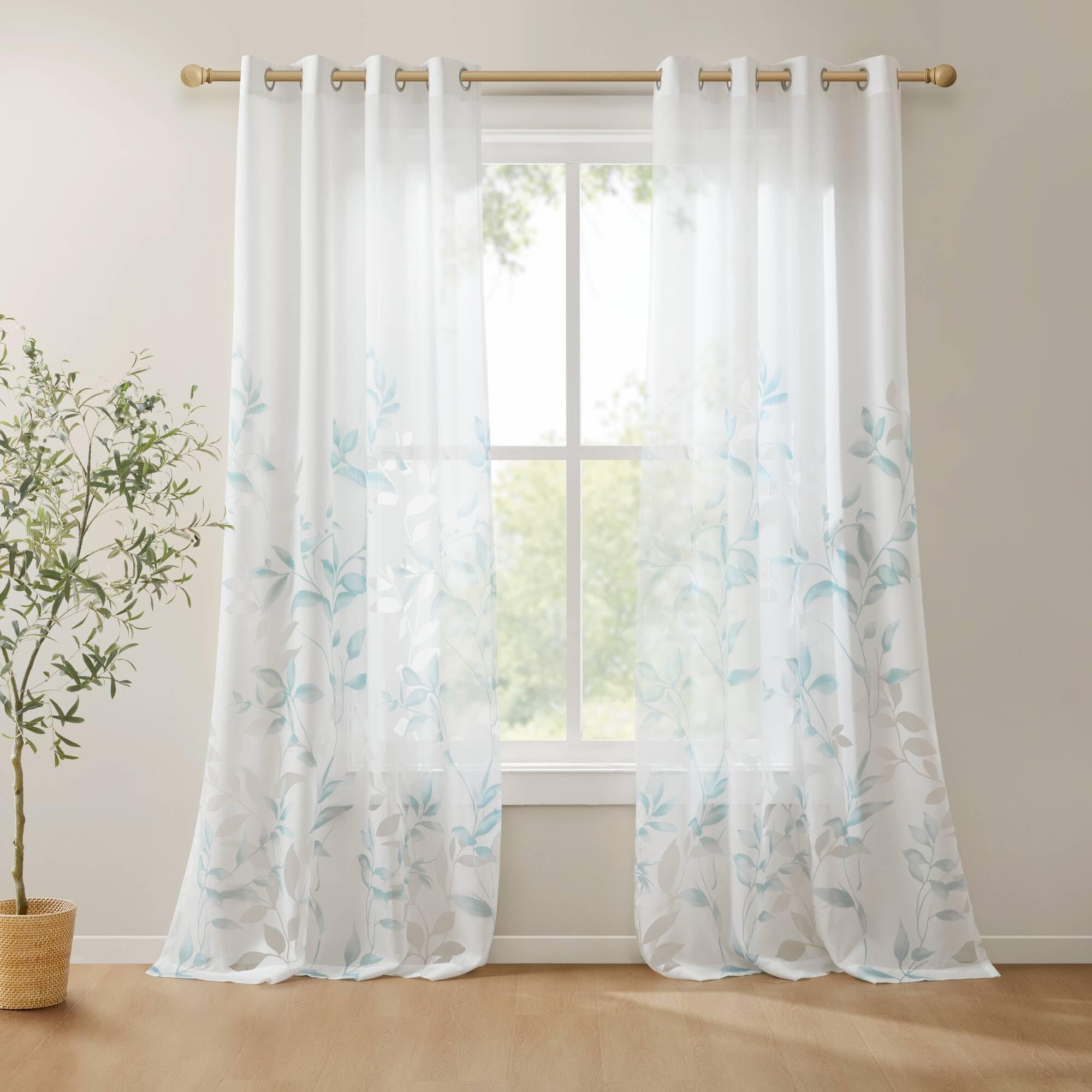Madison Park 2 Panel Semi Sheer Curtain for Living Room Window, Lightweight Burnout Botanical Print Bedroom Curtains, Grommet Top Window Shades for Home, Machine Washable, Cecily, 2-PK 50x84, Aqua Image Madison Park 2 Panel Semi Sheer Curtain for Living Room Window, Lightweight Burnout Botanical Print Bedroom Curtains, Grommet Top Window Shades for Home, Machine Washable, Cecily, 2-PK 50x84, Aqua Image