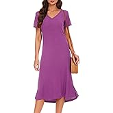 VOBCTY Women's Casual Short Sleeve Tshirt Dress Summer Side Split Loose V Neck Dresses