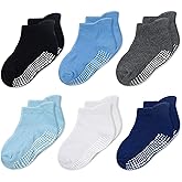 CozyWay Baby & Toddler Socks with Grippers Non Slip Ankle Grip Socks For Boys and Girls - Comfy Soft Cotton - 6 Pack