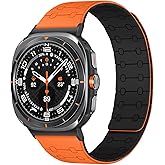 Amizee No Gap Band Compatible with Samsung Galaxy Watch Ultra (2025/2024) Band 47mm, 22mm Magnetic Sport Silicone Strap for Women Men, Orange/Black
