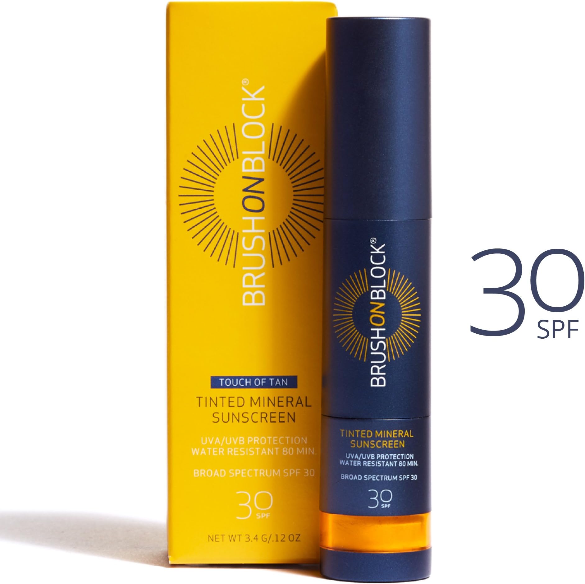 Brush on Block Mineral Sunscreen Powder, Refillable Broad-Spectrum SPF 30, Safe for Sensitive Skin, UVA UVB Face Protection, Natural, Reef Friendly - Touch of Tan