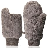 SATINIOR Faux Fur Mittens Fingerless Gloves Convertible Gloves Fluffy Winter Warm Soft Half Finger Fuzzy for Women