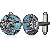 Zaruiqun Cuff Links Men S925 Sterling Silver Turquoise Wolf Cufflinks Viking Jewelry Gifts for Men
