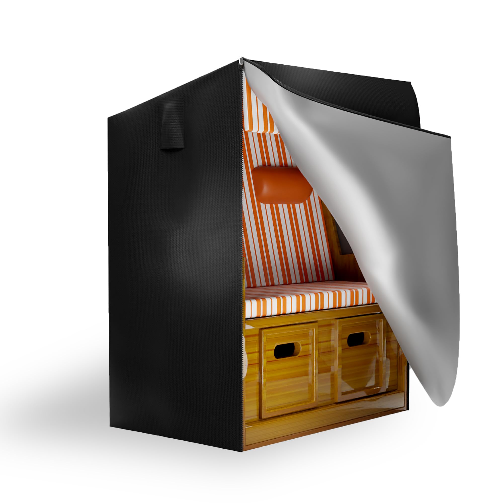 ECENCE Beach Chair Protective Cover - Waterproof & Windproof Oxford 420D Material with Zipper - Beach Chair Cover - 135x105x175/140 cm, Black