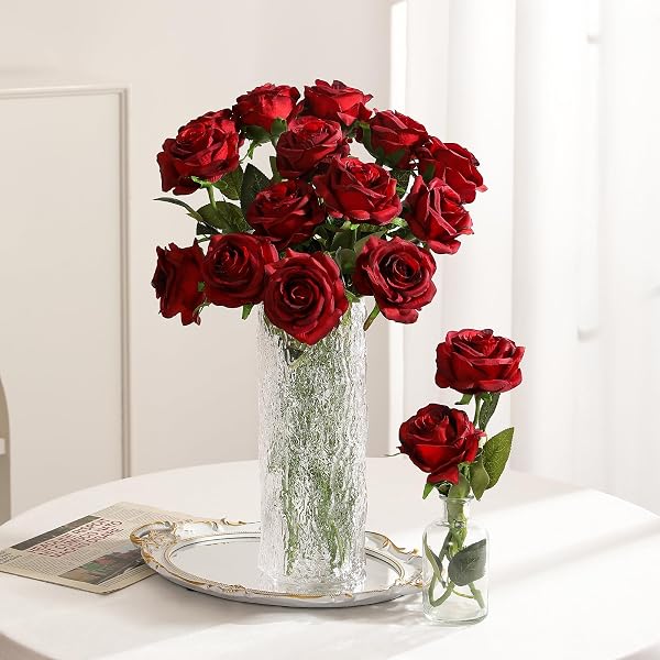NUBRY 100PCS ARTIFICIAL SILK ROSES BULK,FAKE ROSES FLOWER WITH STEMS REALISTIC FLOWERS FOR WEDDING CENTERPIECE HOME PARTY DECOR(BURGUNDY)