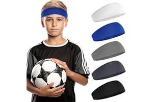 LIQWEI 5Pcs Boys Headband, Soccer Headbands for Boys, Sports Headbands for Kids Boy Headbanded for Sport, Kids Sweatbands Breathable Headband for Sports Running Exercise Football