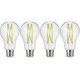Satco S12443 A19 LED 4-Bulb Value Pack, 100W Replacement, 3000K, Clear