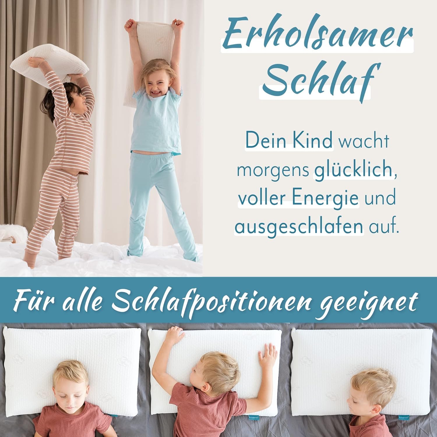 KNERST® Kinderkopfkissen - Ergonomisches Kissen Kinderzimmer mit Memory-Schaum - Kissen 40x60x6 cm ideal als Kinderkissen 4