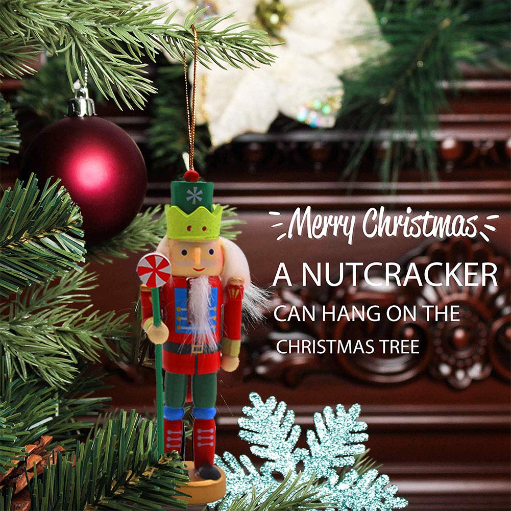 Amor Christmas Nutcracker Ornaments Set, 5PCS Wooden Nutcracker Soldier Hanging Decorations for Christmas Tree Figures Puppet Toy Gifts