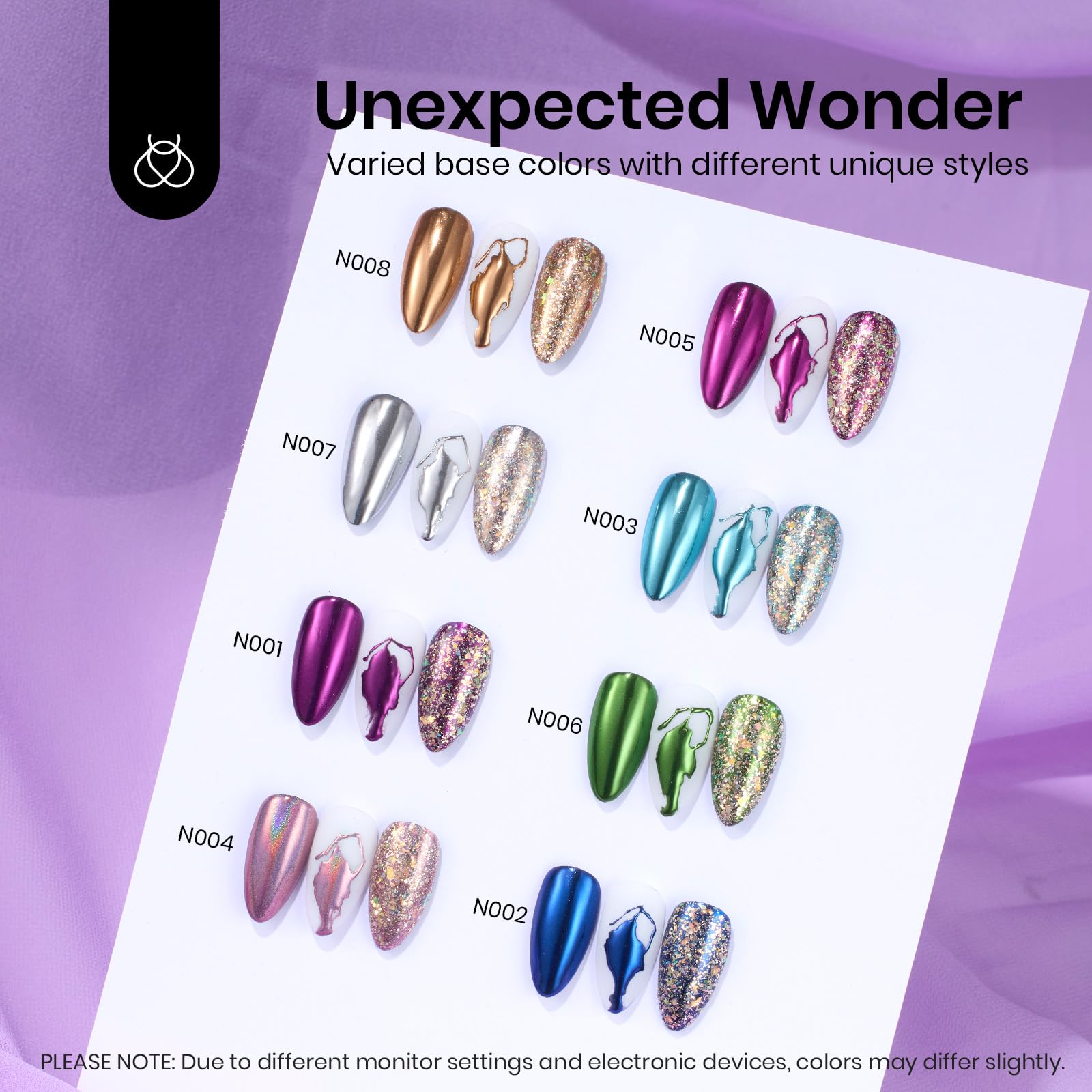 beetles Gel Polish 8 Colors Chrome Powder for Nails Pink Purple Blue Green Silver Golden Rainbow Nail Powder 2024 Mirror Effect Manicure Art Decoration Powder Holographic Pigment Gift for Women - Image 3