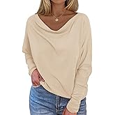 Okiwam Women's Fall Tops Cowl Neck Long Batwing Sleeve Shirts Oversized Tunic Dressy Casual Blouses 2026 Fashion Clothes