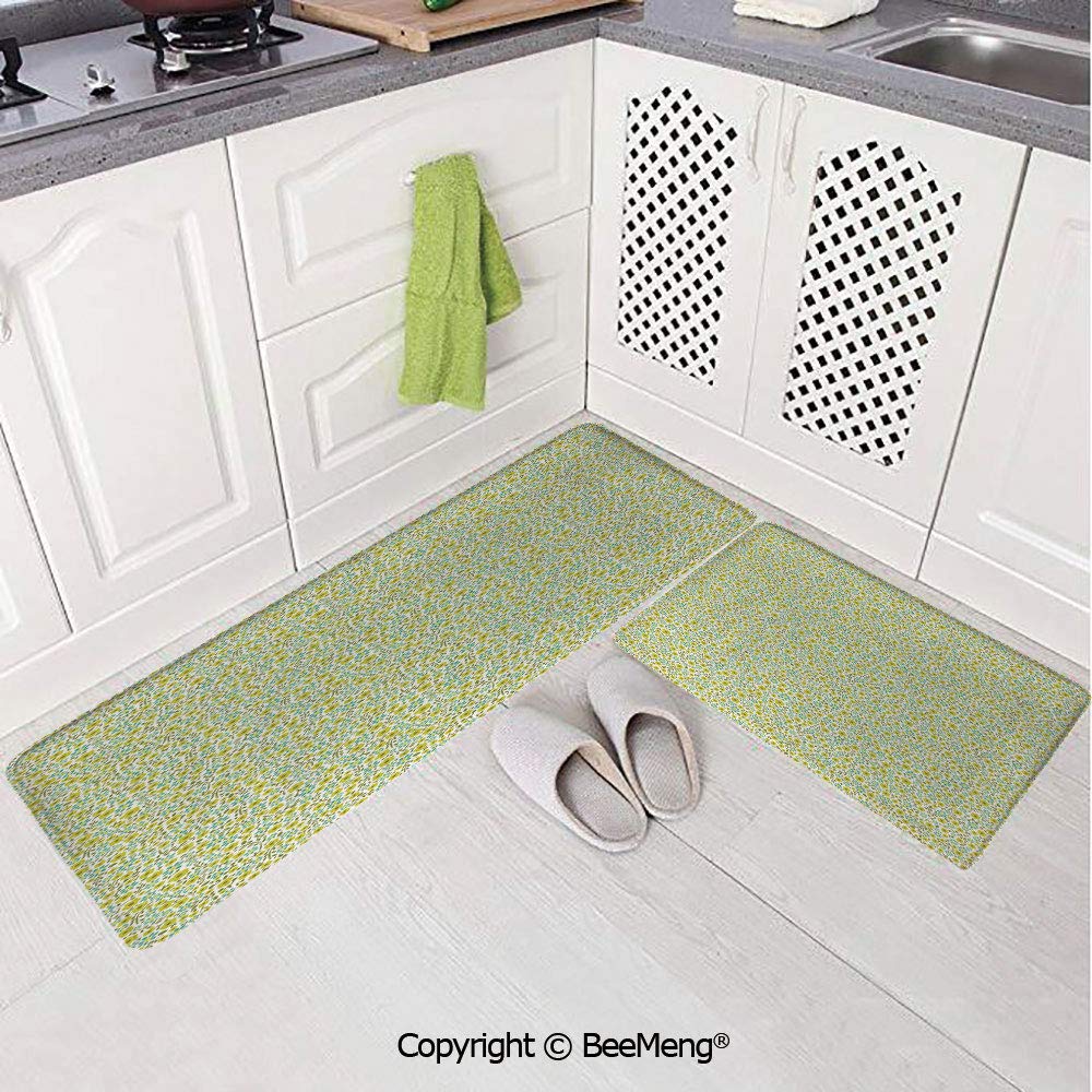 2 Piece Anti Skid Mat For Bathroom Rug Bathroom Decor Green Doodle Style Cute Kids Girls Pattern With Daisy Flower Blooms Olive Green Light Green Turquoise 16x24in 18x53in Amazon In Home Kitchen