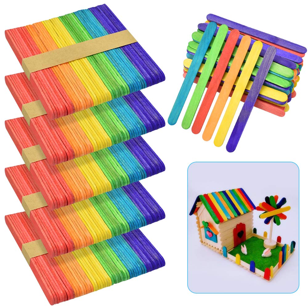 LYTIVAGEN 300 PCS Coloured Lollipop Sticks Natural Wood Sticks Craft Sticks Multicoloured Ice Cream Sticks for Kids Craft Art Projects Making Pot Labels Model Making