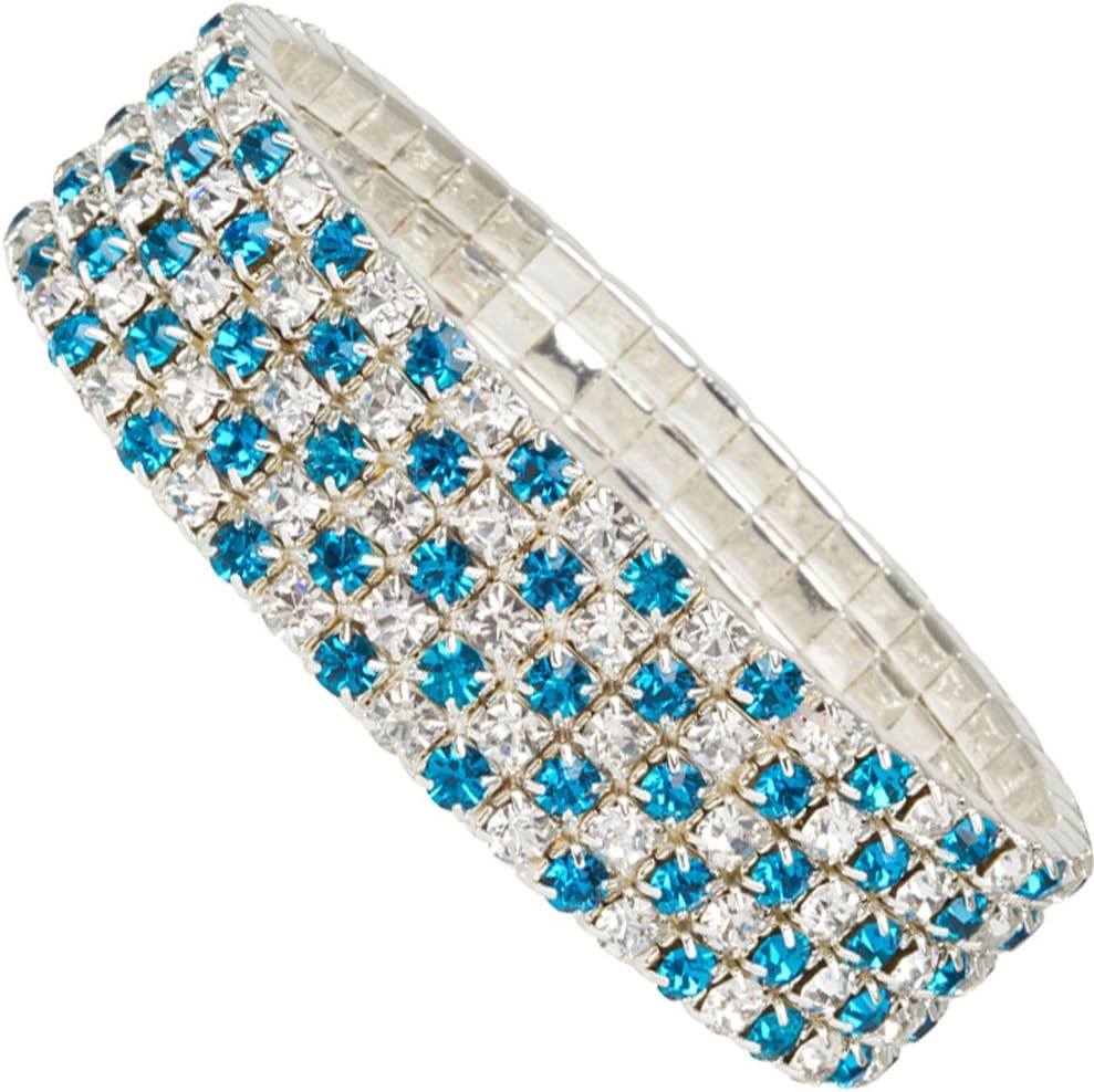 Heirloom Finds 5 Line Blue and Clear Crystal Bling Stretch Bracelet for Prom or Wedding