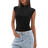 Darong Women's Summer Tops Cap Sleeve Side Ruched Going Out Top Mock Neck Slim Fitted Cute Shirts Y2K Tee