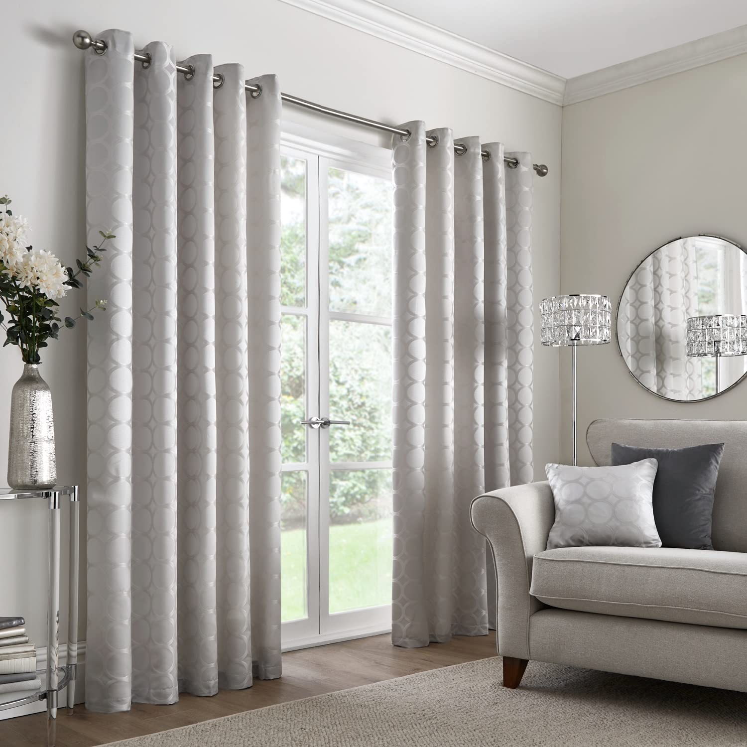 Appletree Boutique - Cassina - Jacquard Pair of Eyelet Curtains - 66" Width x 90" Drop (168 x 229cm) in Silver