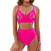 BMJL Womens High Waisted Bikini Sets Tummy Control Swimsuits Two Piece Bathing Suits Adjustable Triangle Modest Swimwear