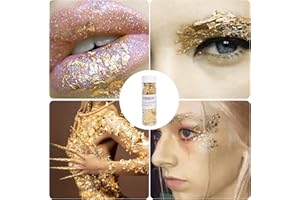 Yeeech Imitation Gold Silver Rose Leaf Flakes Metallic Foil Stickers for Face Head Makeup Eye Nails Neck Hand Body Art Bling 