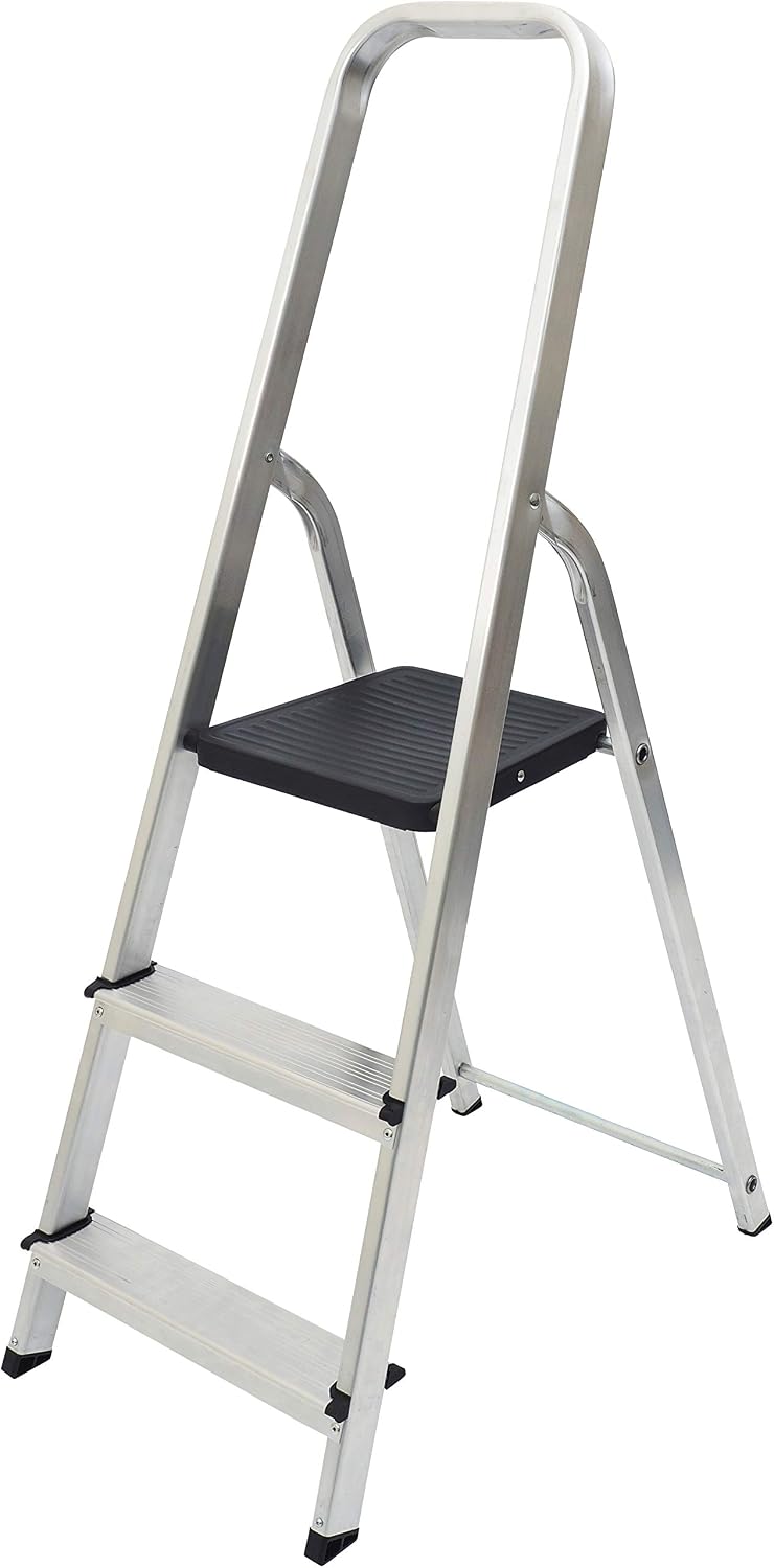 ABRU 1700318 High Handrail Stepladder 3 Tread, Silver, One Size