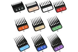 Guide Combs Set Compatible with Wahl – 10 Full Size Attachment Guards from 1/16” to 1” with Colored Metal Clips, for Increase