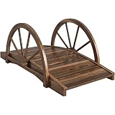 Outsunny 3.3ft Wooden Garden Bridge Half-Wheel Style Railings, Stained Wood | Arc Footbridge, Solid Fir Construction