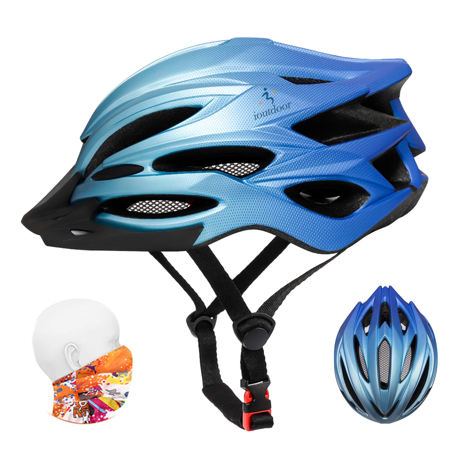 ioutdoor Bike Helmet Men, Cycle Helmet Ladies, Adjustable 56-62cm, Insect Net, Detachable Visor, 22 Vents, Lightweight, Bicycle Helmets for Adult Womens Teenagers Girls Boys (Gradient Blue)