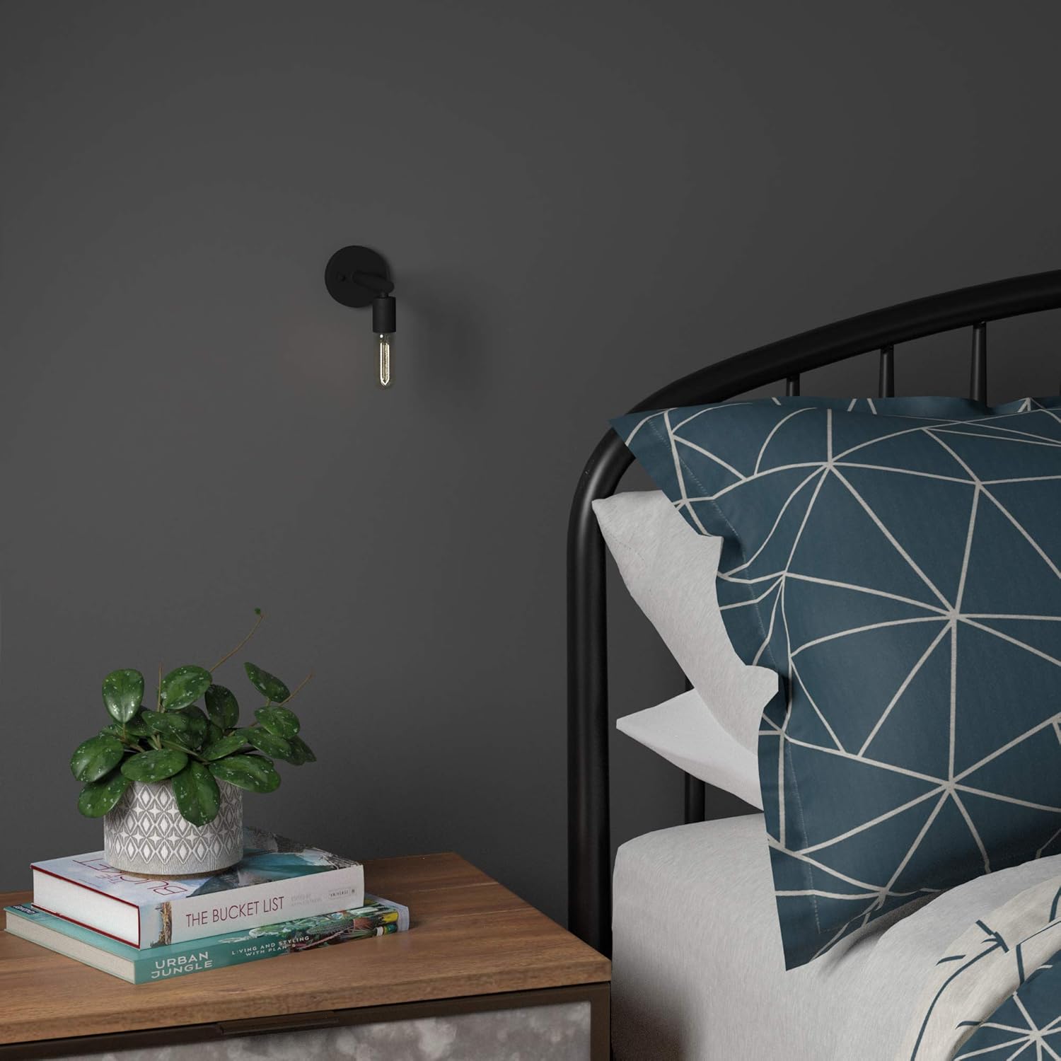  Brand – Rivet Mid-Century Modern Wall Sconce with Novelty Bulb, 5.25"H, Matte Black - - 