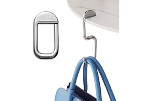 KLIPSTA FLIP Bag Hook - Newly Redesigned. Portable Purse Hanger for Table with Magnetic Closure - Now Holds up to 50 lbs. Christmas Gifts for Women, Holiday Stocking Stuffers (Silver)