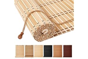 BAYUE Bamboo Blinds, Easy to Install Bamboo Shades for Indoor Windows, Custom Sizes Roller Shades for Indoor Windows, Roll Up Blinds Indoor Outdoor Patio