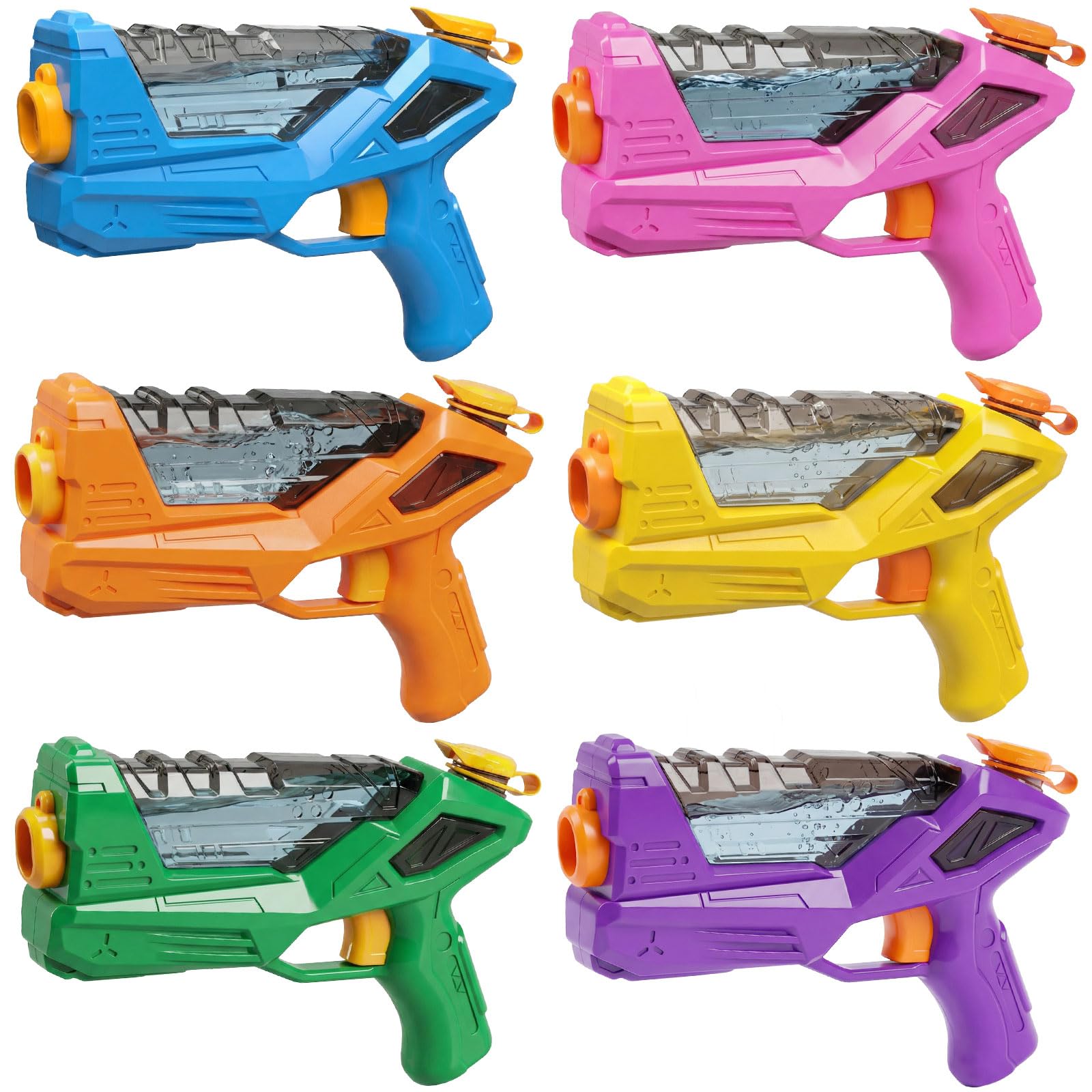 ZEBNYYA 6 Pack Water Guns for Kids Adults - 6 Color Squirt Gun with Trigger, Long Range Water Pistol, Super Water Blaster Soaker Toys for Pool, Beach, Yard & Summer Party