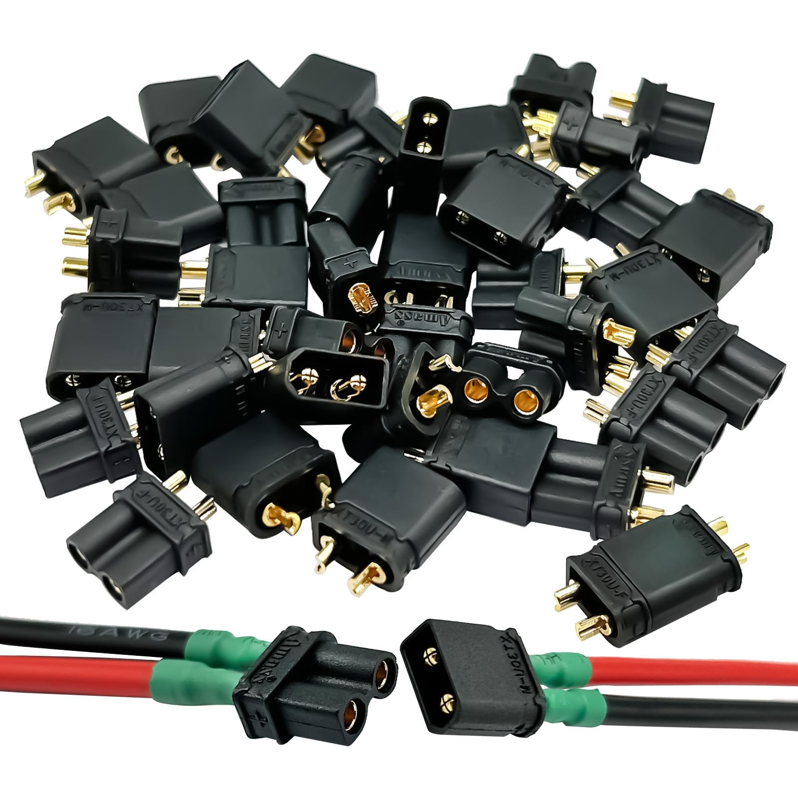 Photo 1 of 20Pairs Amass XT30 Upgrade Connector Black XT30U Connectors Plugs Male Female Battery Plugs for RC Lipo Battery