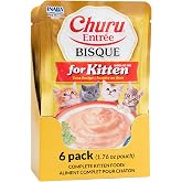INABA Churu Entree Bisque Kitten Wet Cat Food, Tuna, 6ct | Complete &amp; balanced kitten food, Digestive support, Immune support, 90% moisture, Creamy bisque, 6 x 1.76 oz pouches