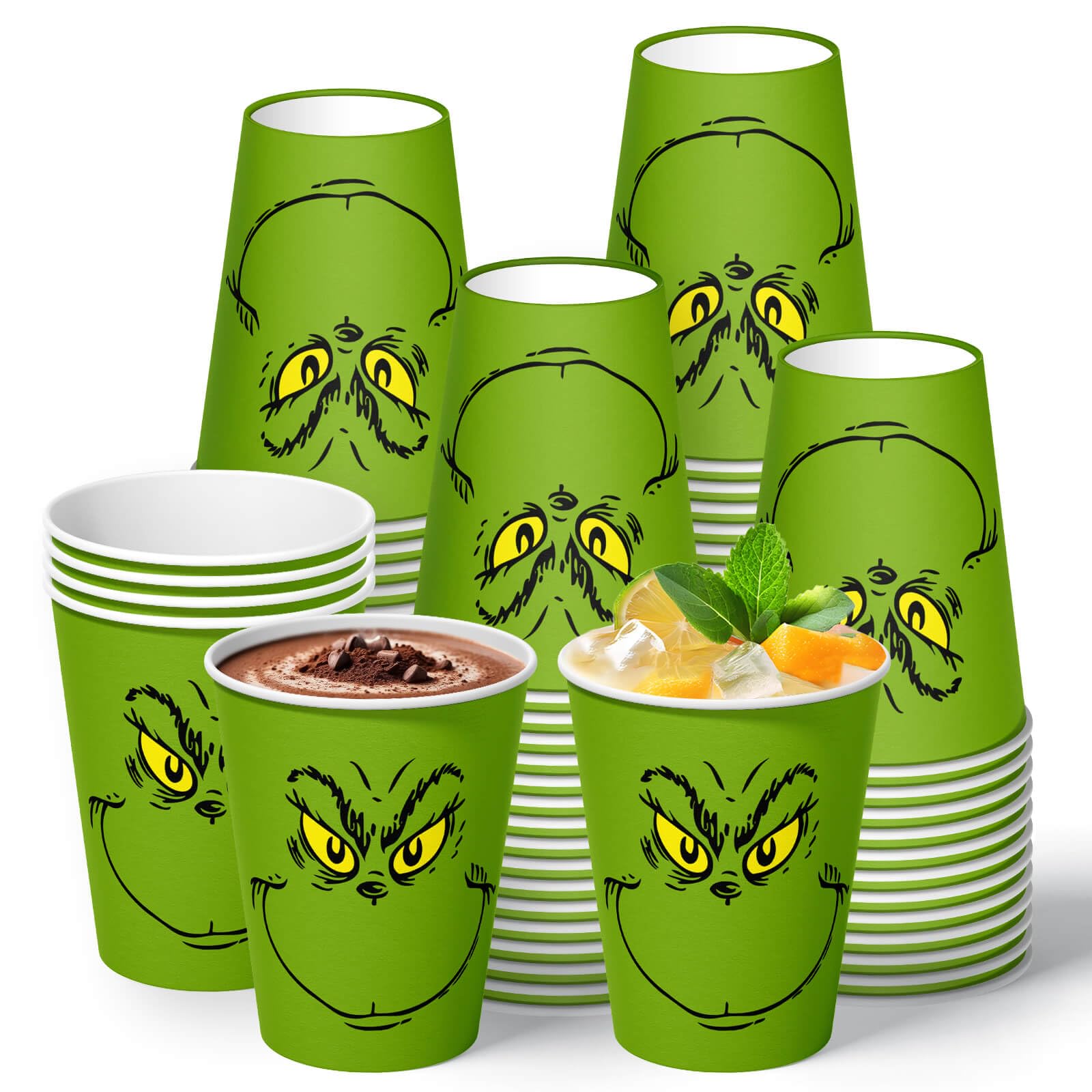 60Pcs Merry Christmas Paper Cups Whoville Grinchmas Chocolate Cocoa Tea ...