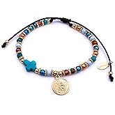 SIFRIMANIA Saint Michael Bead Adjustable Bracelet for Women, Protection Cross Religious Medal