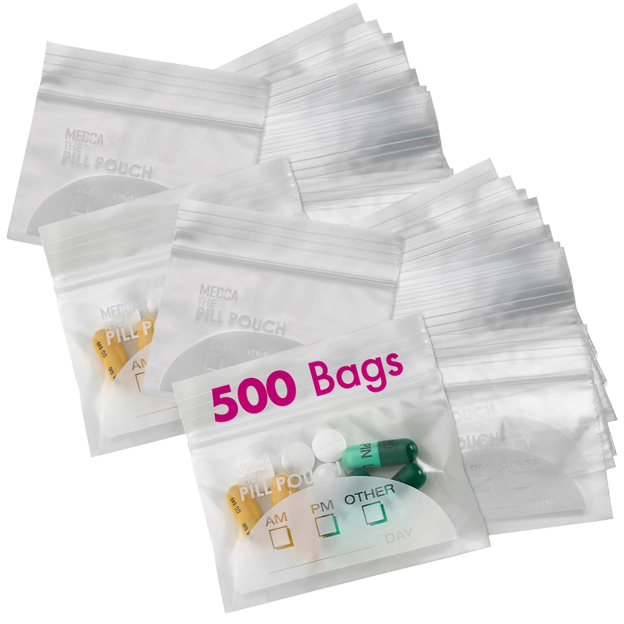 Pill Bags - (500 Pack) 3" x 2.75" -BPA Free Daily Travel Organizer for Disposable Pill Bag Storage Pockets, with Labels