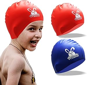 YTSWIM Silicone Swim Caps for Kids, Child, Pack of 2, Multiple Choice