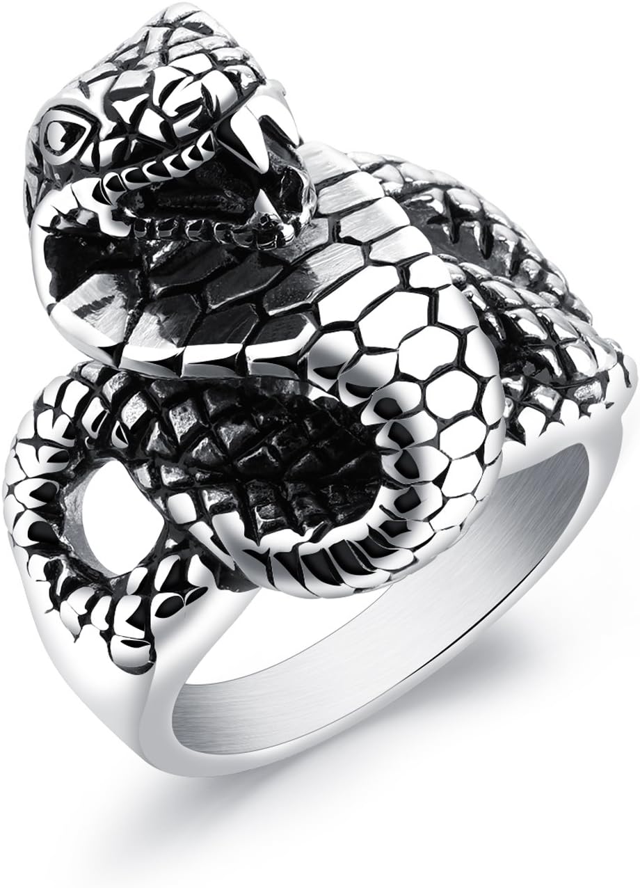 Punk Cobra Snake Biker Rings for Men Stainless Steel Size 7-13 Male Boy Band Brand Jewelry Gift