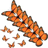 AQUEENLY Monarch Butterfly Decorations Orange Butterflies for Crafts DIY | Realistic Magnetic 3D Butterfly, Wings Bent, Vibrant Colors, Dia De Los Muertos Decorations, Day of The Dead Decor, 12 Pcs