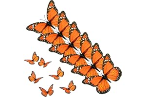 AQUEENLY Monarch Butterfly Decorations, 4.72'' Orange Premium Artificial Monarch Butterfly to Decorate for Craft, Home, Wall, Wedding, Party (12 Pcs)