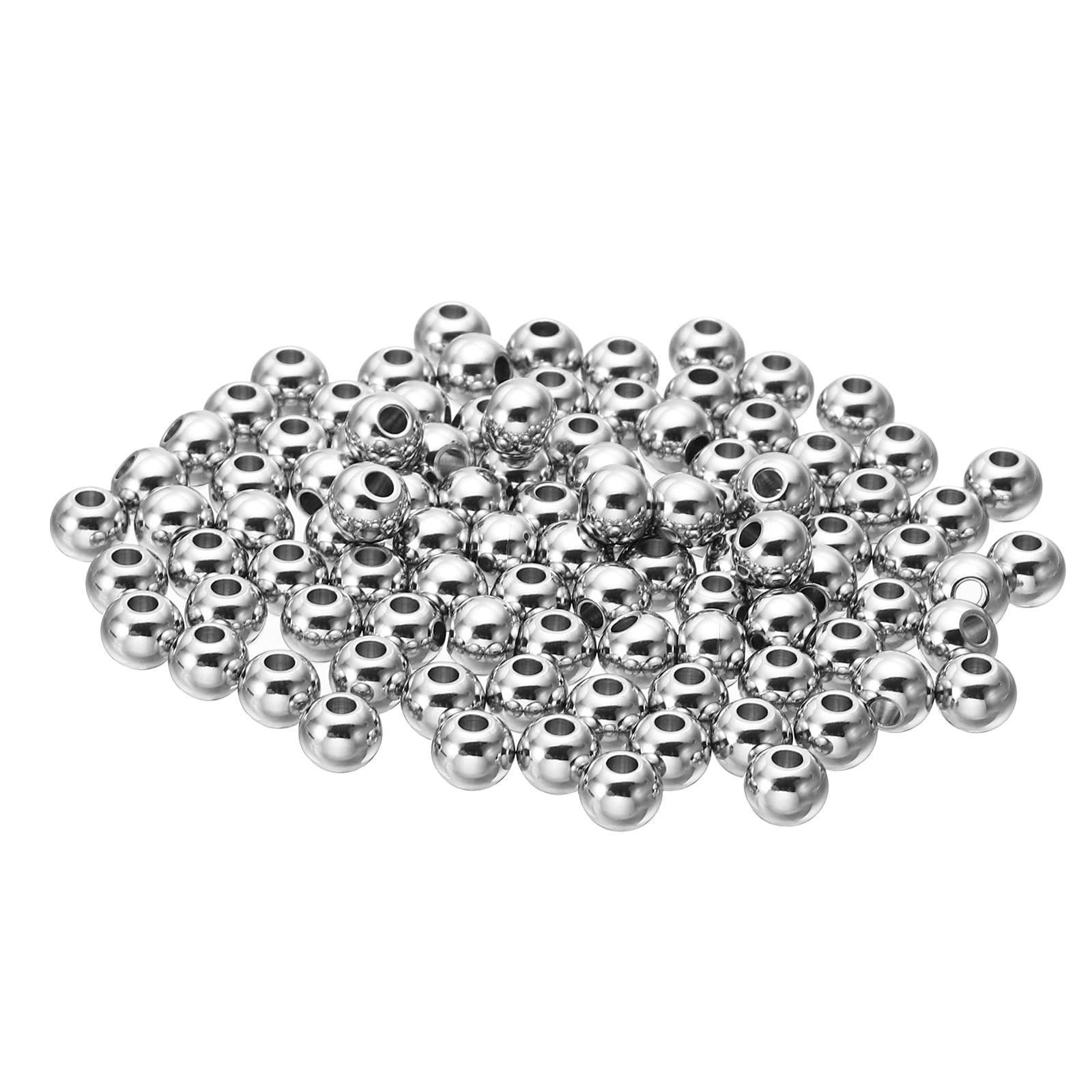 PATIKIL Smooth Round Spacer Beads, 100 Pcs 6mm OD 2mm ID 304 Stainless Steel Loose Balls Spacers Metallic Seamless Ball Beads for DIY Bracelet Necklace Earring Jewelry Making, Silver
