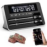 Meat Thermometer Wireless with 2 Probes, 800FT Bluetooth Digital Thermometer with Smart APP, Temp Precise Improved by 100%, Instant Read Food Thermometer with Alerts for Oven Smoker BBQ Grill
