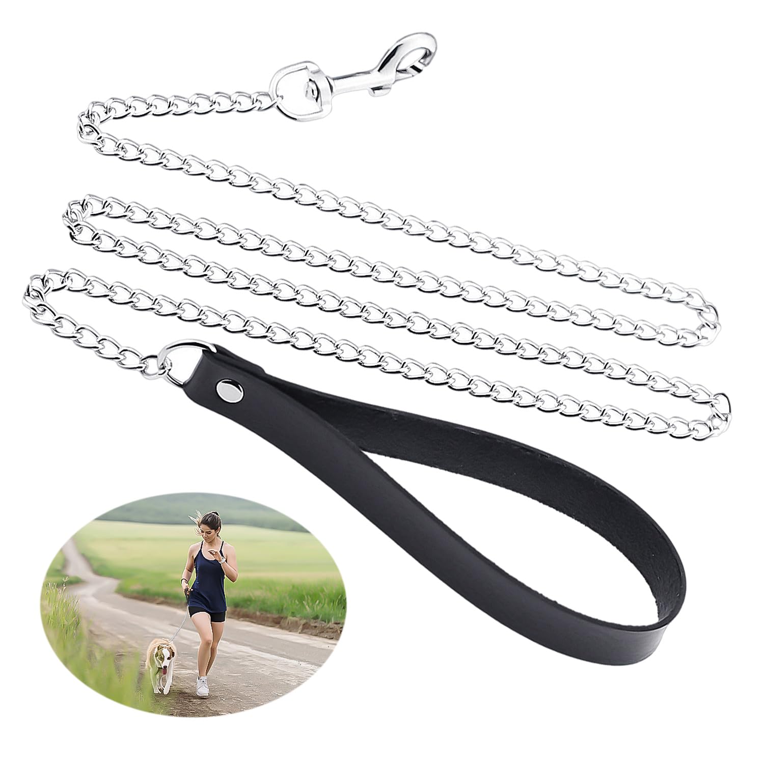 1 Piece Pet Leash, Heavy Metal Dog Leash, Anti-Bite Dog Leash, Pet Leash, Leather Padded Handle, Suitable For Large, Medium And Small Dogs