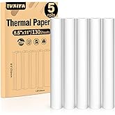 TUXIYA 5 Rolls Thermal Printer Paper 8.5"x11" US Letter Size | BPA free Quick-Dry Thermal Paper,Thermal Printing Paper Rolls Compatible Most Portable Printers(About 130 Sheets)
